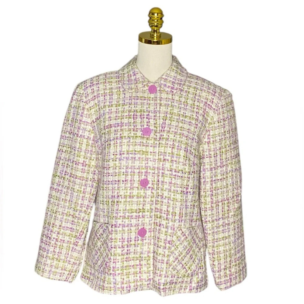KAREN SCOTT | Women’s Purple & Green Tweed Single Breast Blazer Jacket Size 14P